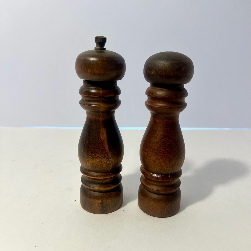 Gail Craft Vintage Wood Salt Shaker and Pepper Mill Set Made in Japan 6 Inch